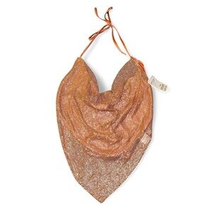 Salt Tree “Better Be” orange sequin cowl neck backless tie top